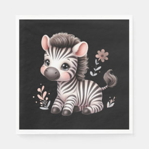 Kawaii Cute Zebra Wildlife Fun Black and White Napkin