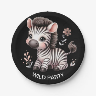 Kawaii Cute Zebra Wildlife Fun Black and White Paper Plate