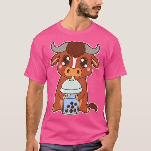 Kawaii Cute Zodiac Boba Ox Blue Bubble Pearl Milk T-Shirt
