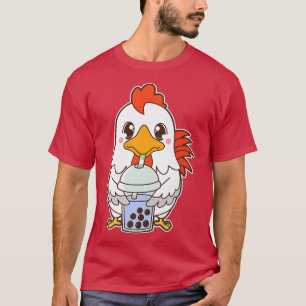 Kawaii Cute Zodiac Boba Rooster Blue Bubble Pearl T-Shirt
