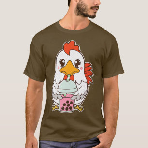Kawaii Cute Zodiac Boba Rooster Strawberry Bubble T-Shirt