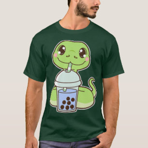 Kawaii Cute Zodiac Boba Snake Blue Bubble Pearl Mi T-Shirt