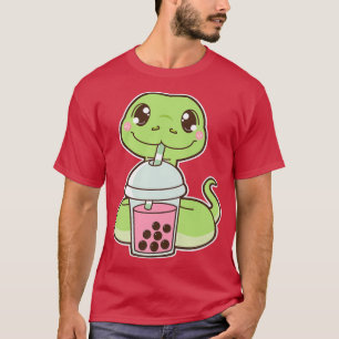 Kawaii Cute Zodiac Boba Snake Strawberry Bubble Mi T-Shirt