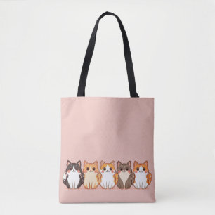 Kawaii Cutie Kitty Crew Girly Peach Pink Cat Mum Tote Bag