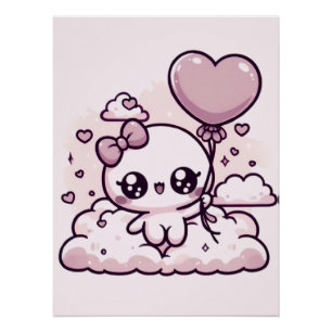 Kawaii Cutie with a Heart Balloon Poster