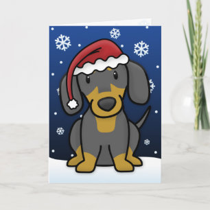 Kawaii Dachshund Christmas Card (Black & Tan)