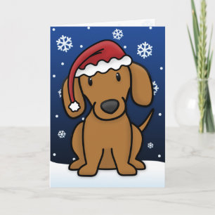 Kawaii Dachshund Christmas Card (Red)