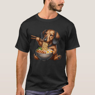 Kawaii Dachshund Eating Ramen Noodle Anime T-Shirt
