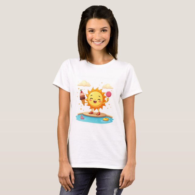 Kawaii Dancing Sun Ice Cream Summer T-Shirt (Front Full)