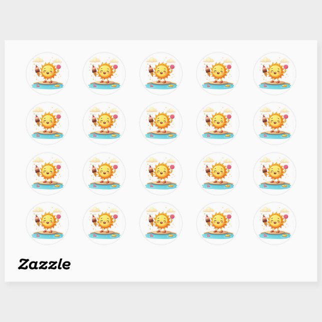 Kawaii Dancing Sun Pool Party Sticker (Sheet)