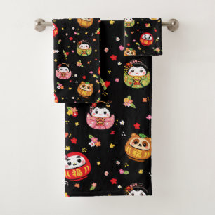 Kawaii daruma pattern bath towel set