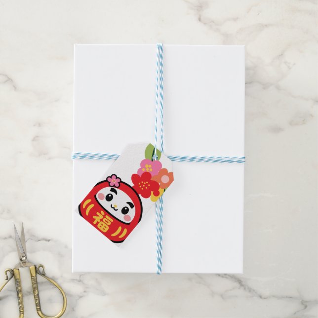 Kawaii daruma pattern gift tags (With Twine)