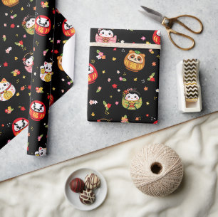 Kawaii daruma pattern wrapping paper