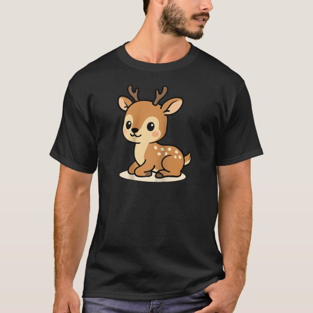 Kawaii Deer Cartoon Cute Woodland Fawn Illustratio T-Shirt (Front)
