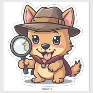 Kawaii Detective Pup Holding a Looking Glass