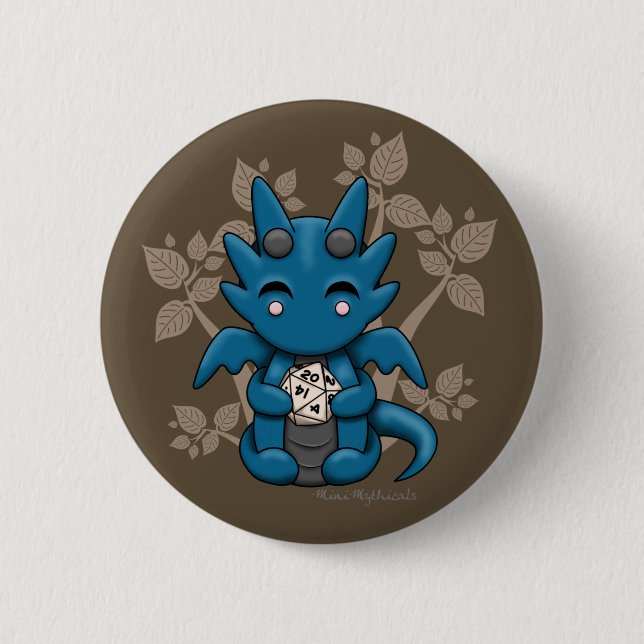Kawaii Dice Dragon Button Pin (Front)