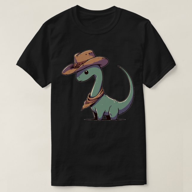 Kawaii Dinosaur Brontosaurus Cowboy Funny T-Shirt (Design Front)
