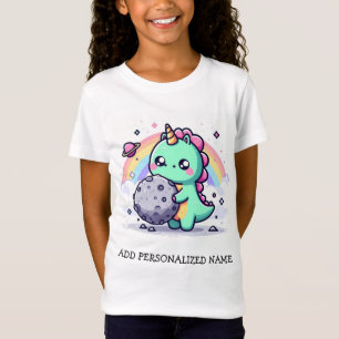 Kawaii dinosaur holding an Asteroid! FUnny kids T-Shirt
