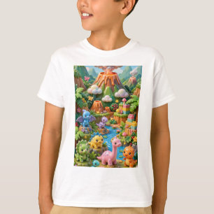 Kawaii Dinosaurs Jungle Volcano Vertical T-Shirt