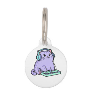 Kawaii DJ Cat Cartoon Illustration Pet Tag