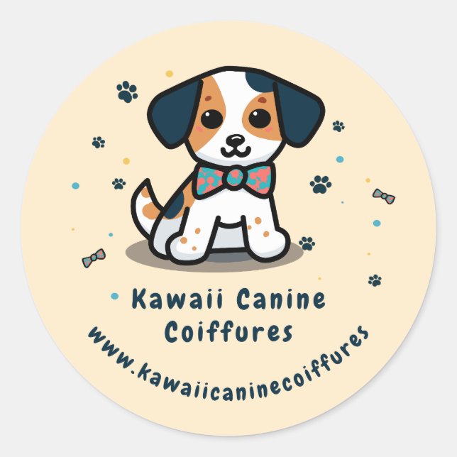 Kawaii dog business classic round sticker (Front)