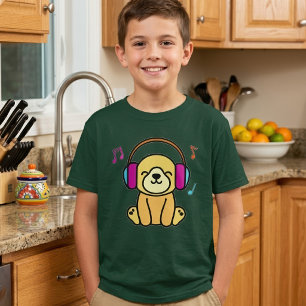 Kawaii Dog Puppy Smiling with Colourful Headphones T-Shirt