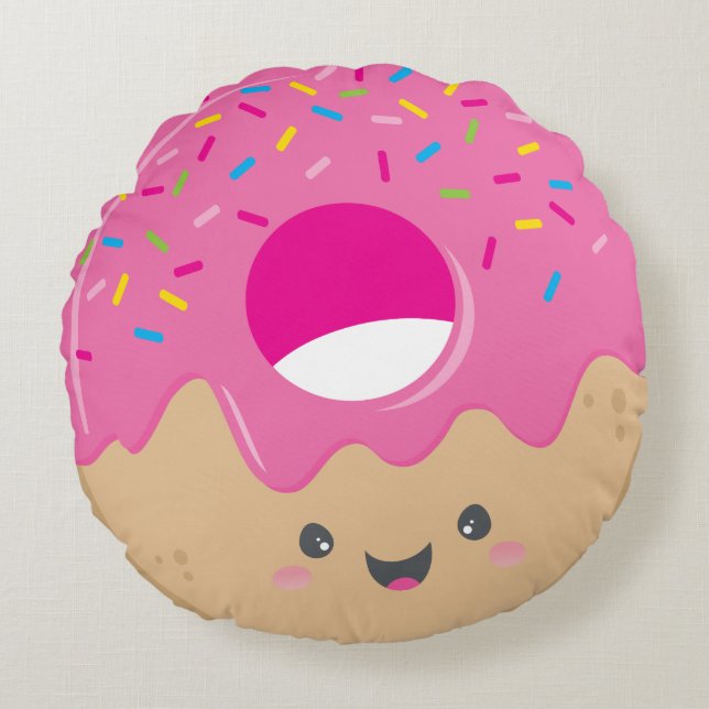 KAWAII DONUT DELIGHT bold colourful sweet sprinkle Round Cushion (Front)
