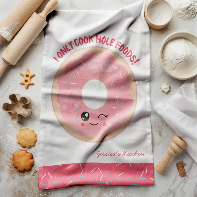 Kawaii Donut I Only Cook Hole Foods Tea Towel (Just the perfect, unique towel to be in the very kitchen where all the magic happens.)