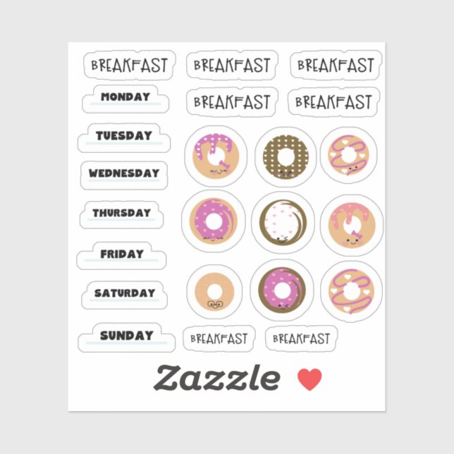 Kawaii Doughnut Breakfast Planner Stickers (Sheet)