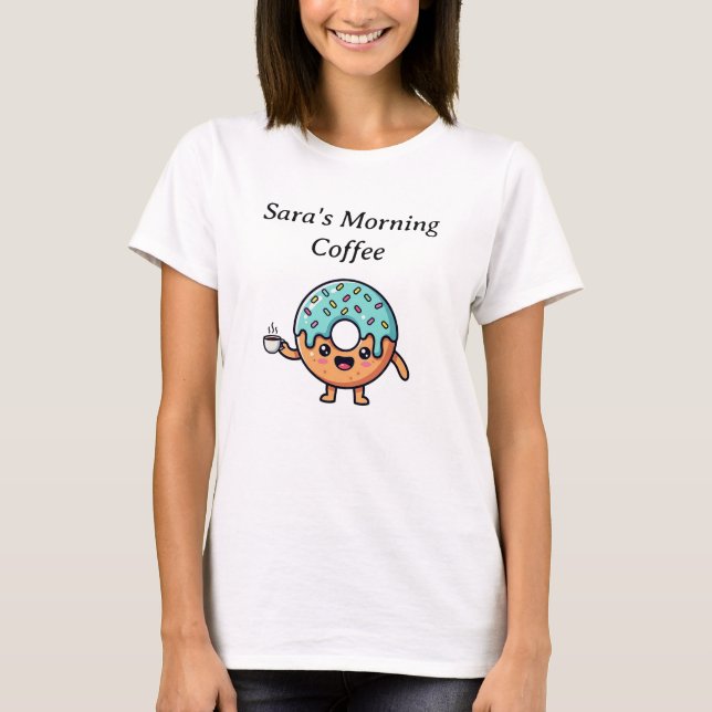 Kawaii Doughnut Drinking Coffee Personalised T-shi T-Shirt (Front)