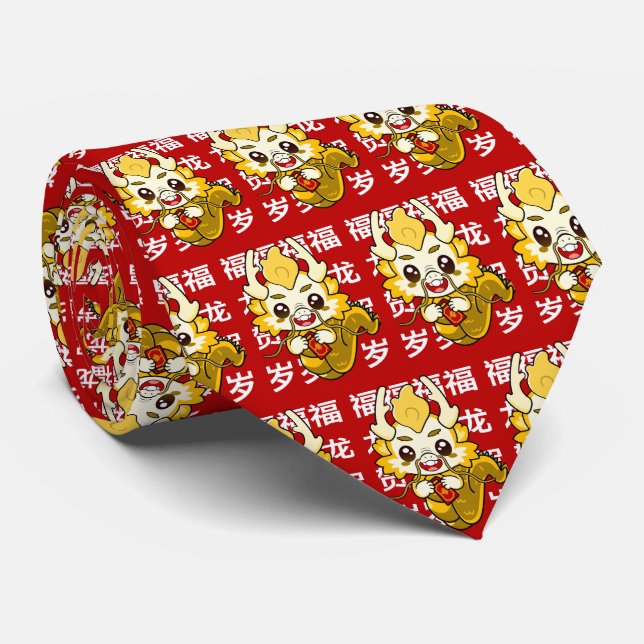 Kawaii Dragon - Happy Year of the Dragon! Tie (Rolled)