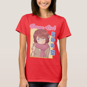 Kawaii Drama Girl with Korean Hangul Aesthetic T-Shirt