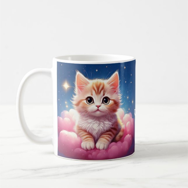 Kawaii Dreamy Cat Coffee Mug (Left)