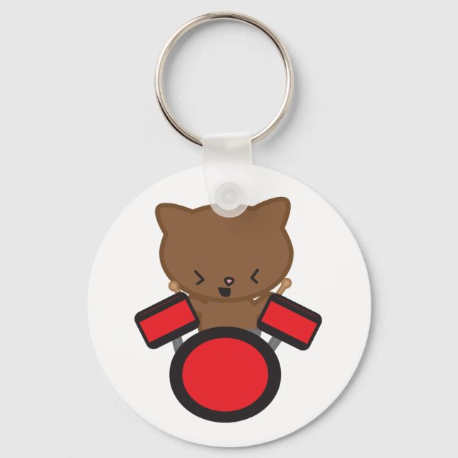 Kawaii Drummer Cat Keychain (Front)