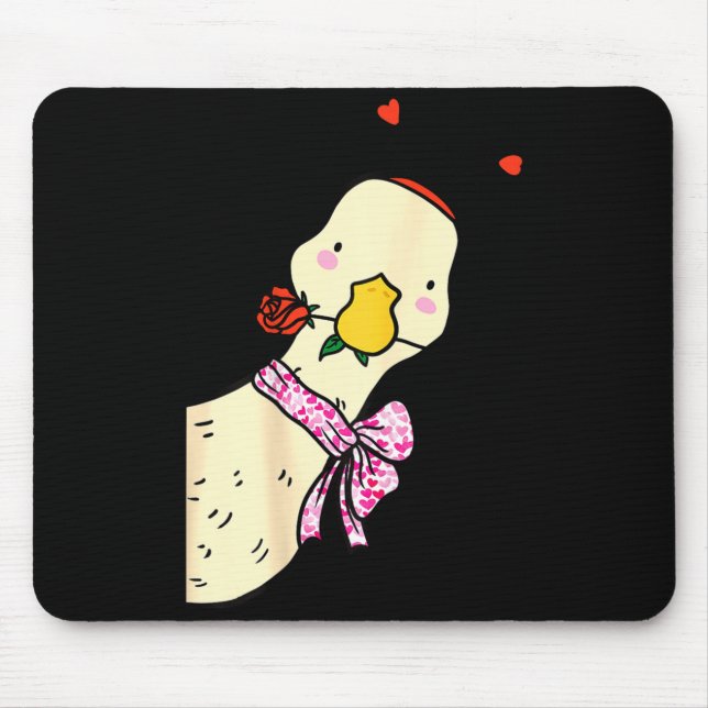 Kawaii Duck Rose Heart Bow Valentine Day Cute Anim Mouse Mat (Front)