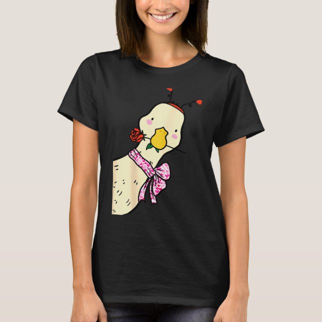 Kawaii Duck Rose Heart Bow Valentine Day Cute Anim T-Shirt (Front)