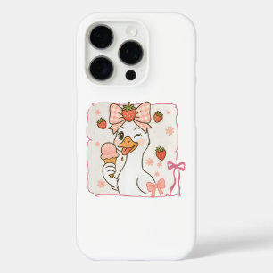 Kawaii Duck with Strawberry Ice Cream iPhone 16 Pro Case