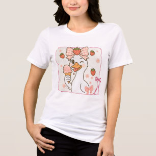 Kawaii Duck with Strawberry Ice Cream Tri-Blend Shirt