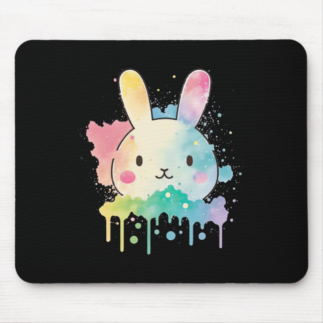 Kawaii Easter Bunny Face - Colourful Artsy  Mouse Mat (Front)