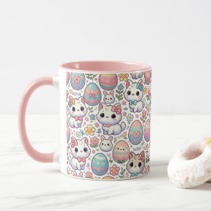 Kawaii Easter Cat Mug – Cute Kitty  Colourful eggs