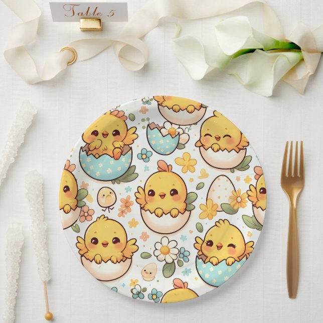 Kawaii Easter Chick Paper Plates (Wedding)