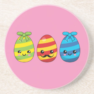 Kawaii Easter Eggs with Ribbons Coaster