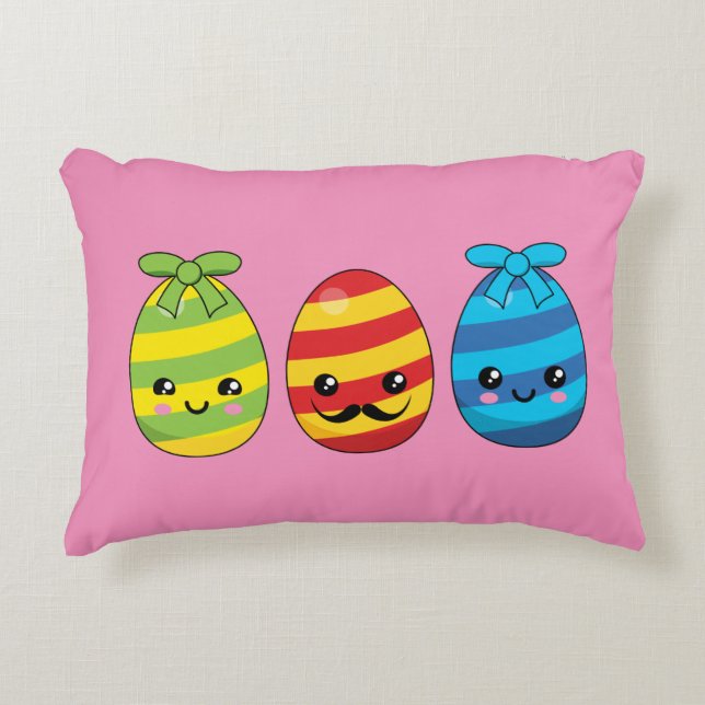 Kawaii Easter Eggs with Ribbons Decorative Cushion (Front)