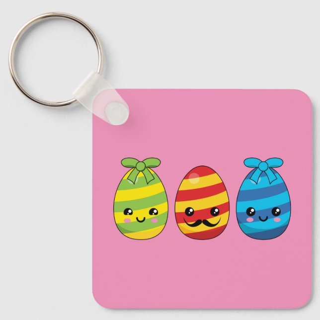Kawaii Easter Eggs with Ribbons Key Ring (Front)