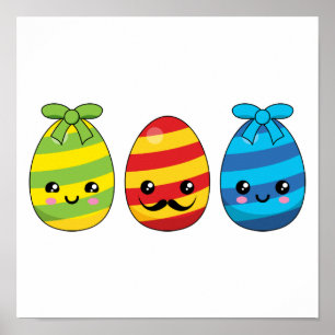 Kawaii Easter Eggs with Ribbons Poster