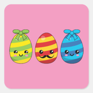 Kawaii Easter Eggs with Ribbons Square Sticker