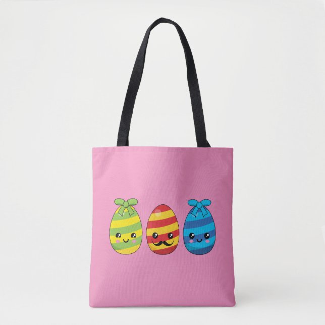 Kawaii Easter Eggs with Ribbons Tote Bag (Front)