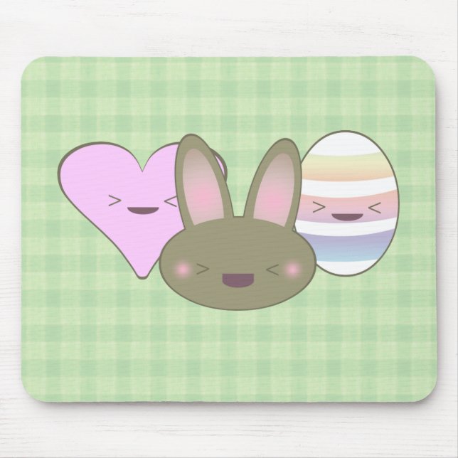 KAWAII EASTER TRIO BUNNY CHOCOLATE EGG HEART HAPPY MOUSE MAT (Front)