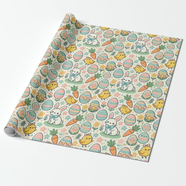 Kawaii Easter Wrapping Paper (Unrolled)