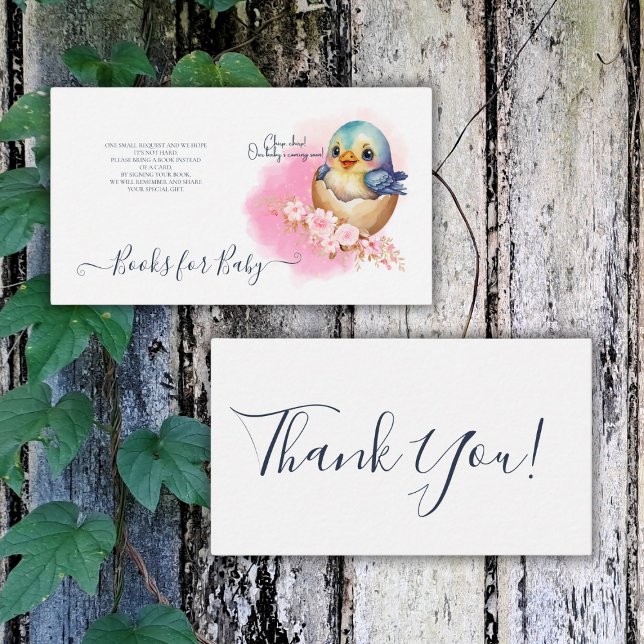 Kawaii Egg Bird Elegant Floral Baby Shower Books Enclosure Card (Creator Uploaded)